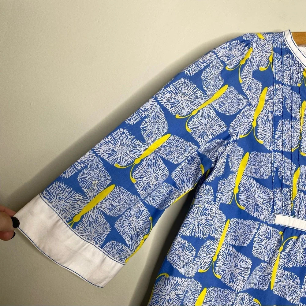 Lilly Pulitzer Blue Yellow Butterfly Print Egan Pintuck Tunic Blouse Top Small - Picture 6 of 10